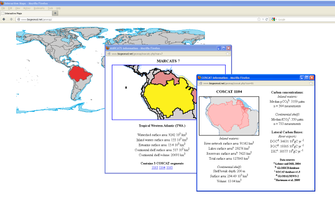 Screenshot of global interactive map of continental waters